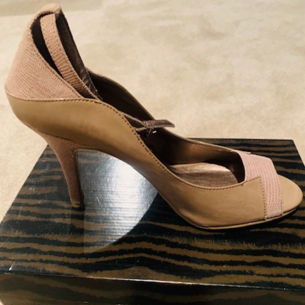 Two-Toned Open-Toe Kacy Pump with Strap Shoes